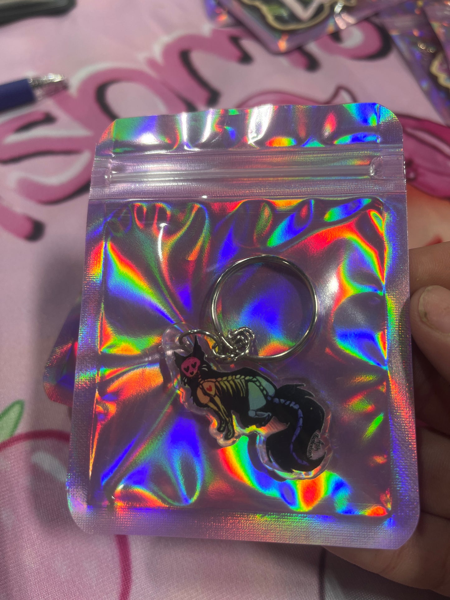 Skeleton rainbow cat keychain